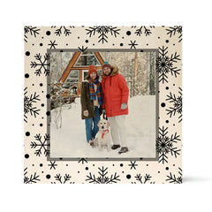 Birch Pattern Wood Print with Elegant White Snowflake Design