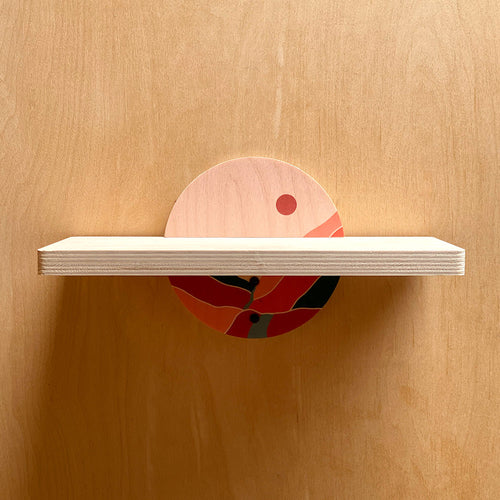 Sturdy wall shelf with colorful circular support showcasing stylish wall shelf design